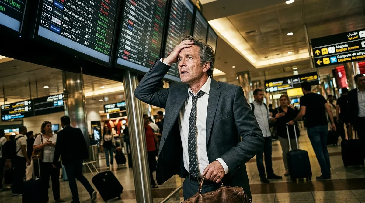 Office manager comparing flight options across several screens