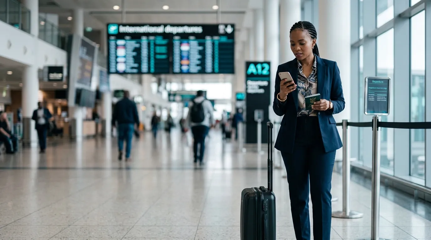 SARS online traveller declaration on a mobile phone at a South African airport